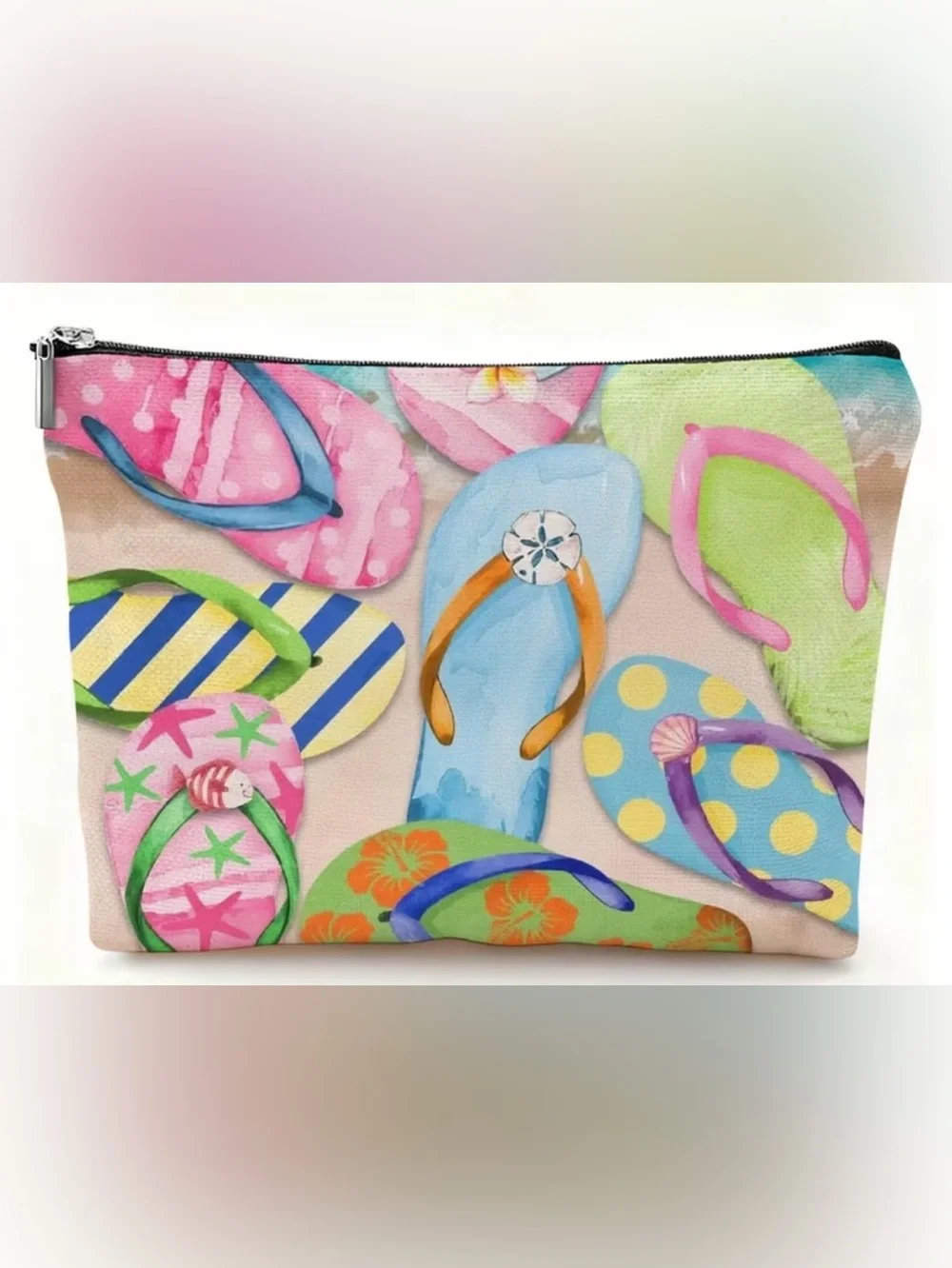 Flip-Flop Print Cosmetic Pouch - Pink & Multicolor